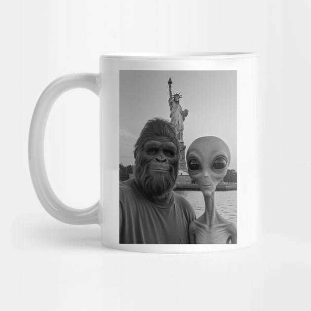 Selfie of Bigfoot and Alien in New York-Statue of Liberty by Megadorim